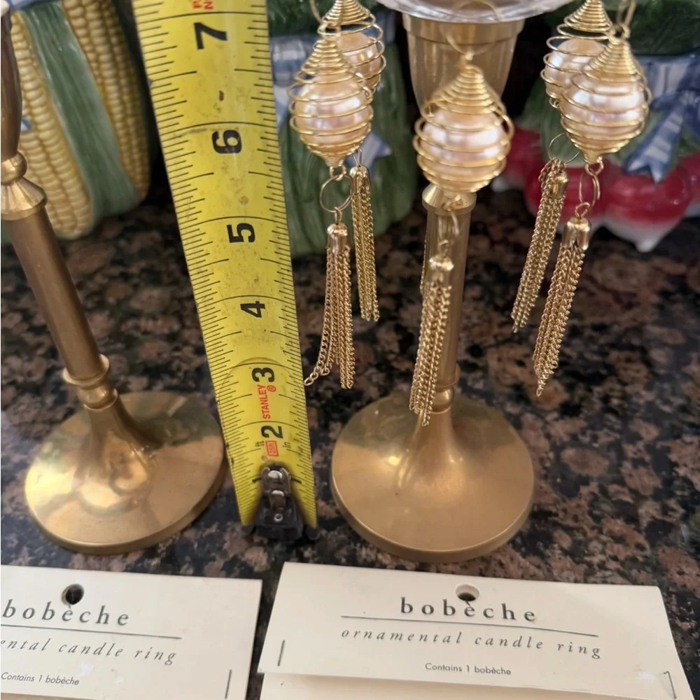 🆕 Pier 1 imports solid brass candle holders with bobeche ornamental candle ring.